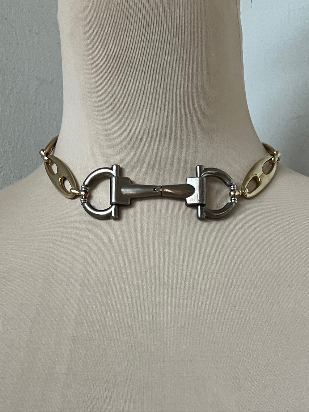 Vintage Two-tone Ferragamo x Junk You! Rescued Mariner Link Choker Necklace 16”